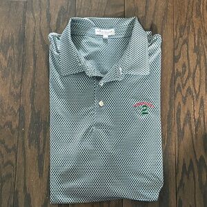 Peter Millar Green & Blue Geometric-Pattern Polo with Embroidered Pinehurst Logo